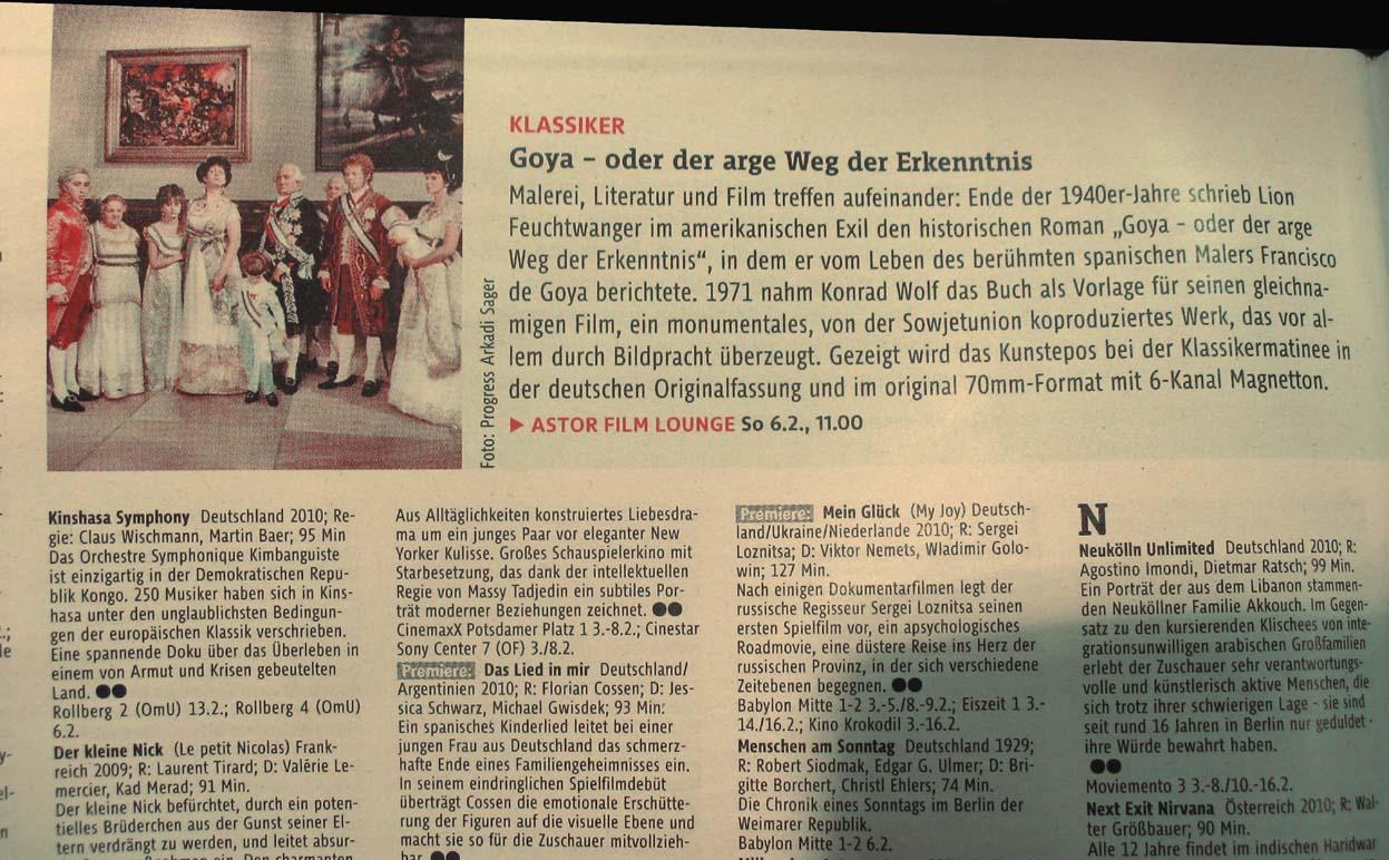 40 Jahre "G o y a" - 70mm-Hommage in der ASTOR FILMLOUNGE Berlin am 6.2.2011,  11.00 Uhr